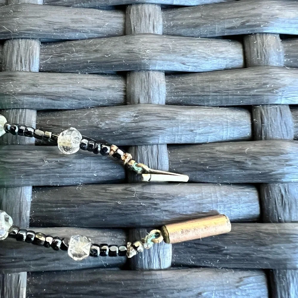 Vintage wedding cake glass beads hand knotted green, cream and red necklace.